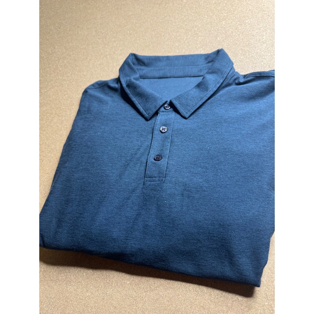 Vuori Mens Strato Tech Polo Shirt Heather Navy Blue Short Sleeve Size XL